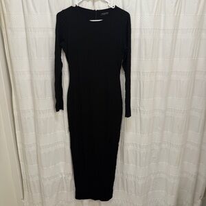 Naked Wardrobe Bodycon Maxi Dress Black Womens Large Double Lined Long Sleeve